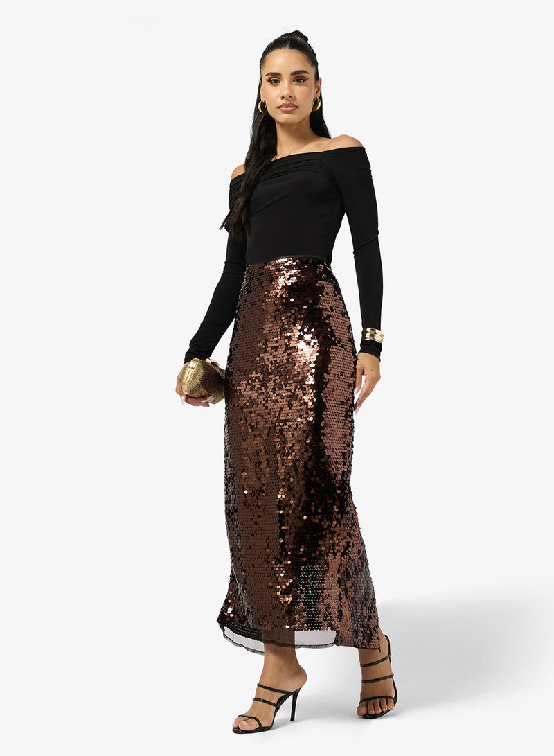 Ginger Sequin Column Midi Skirt - Image 4